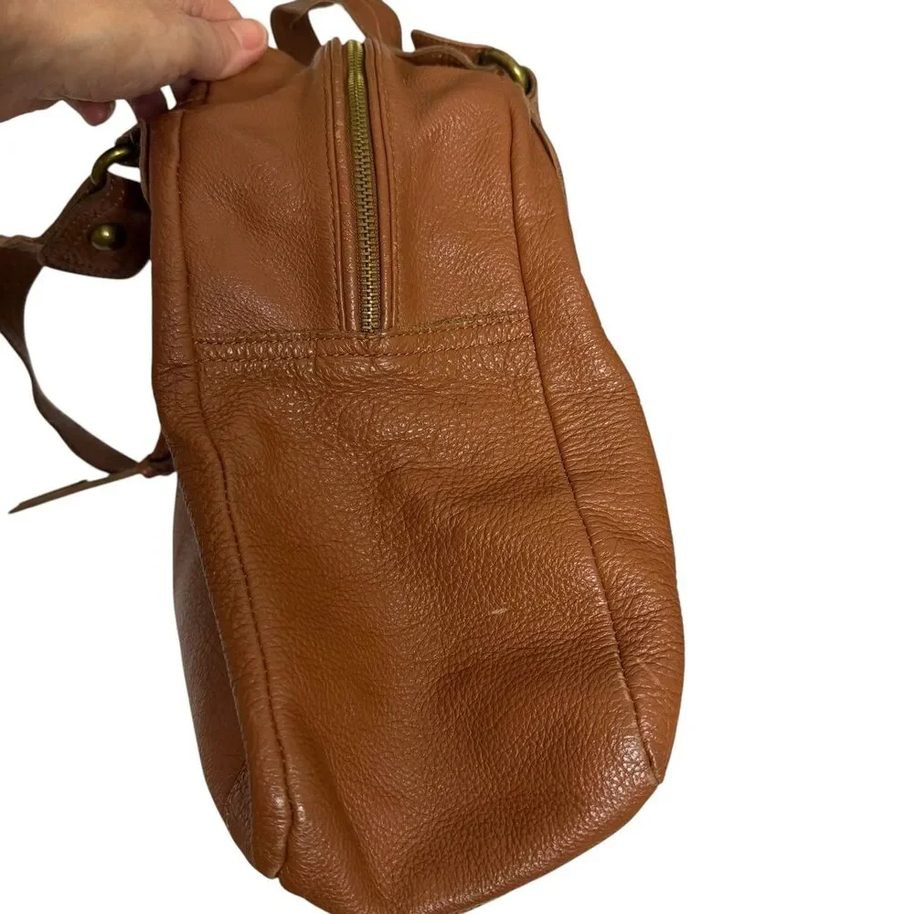 Joes Jeans Purse Satchel Bag Pebbled Leather Double Handle Brown